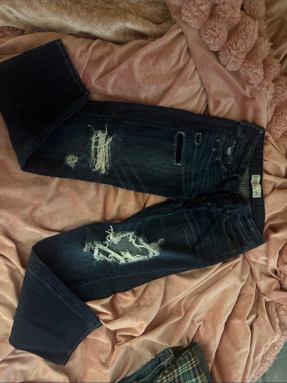 Abercrombie & Fitch Dark Blue Distressed Boyfriend Jeans